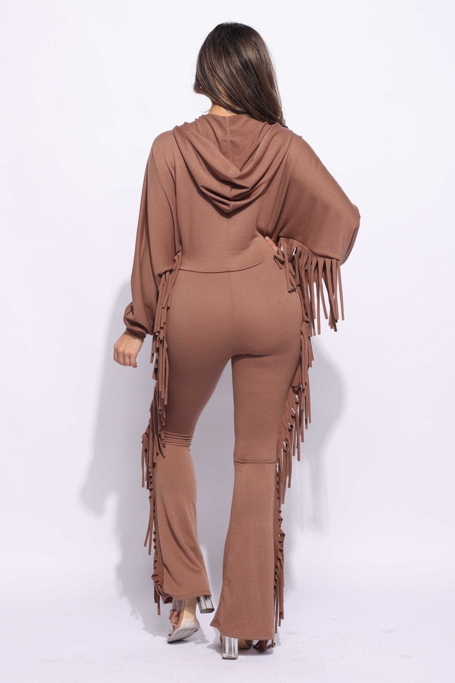 Front zipper fringe jumpsuit - Muvin 