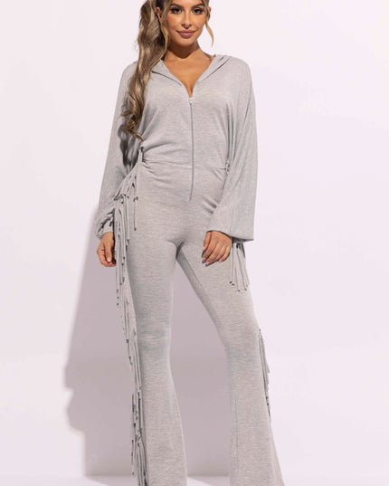 Front zipper fringe jumpsuit - Muvin 