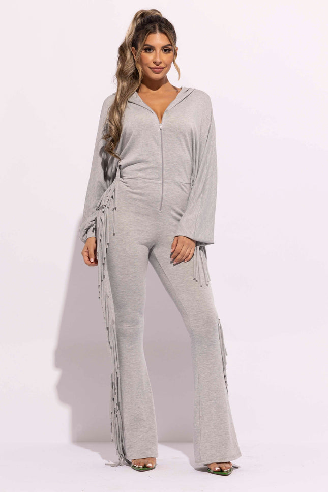 Front zipper fringe jumpsuit - Muvin 
