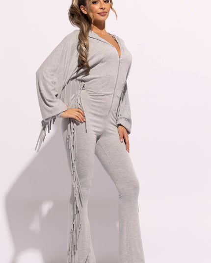 Front zipper fringe jumpsuit - Muvin 