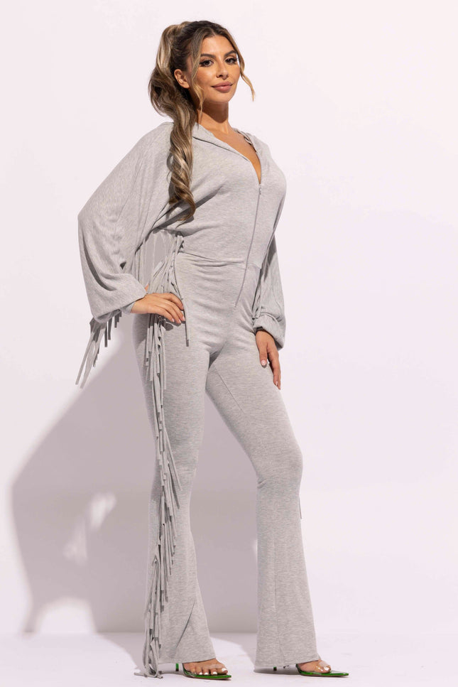 Front zipper fringe jumpsuit - Muvin 