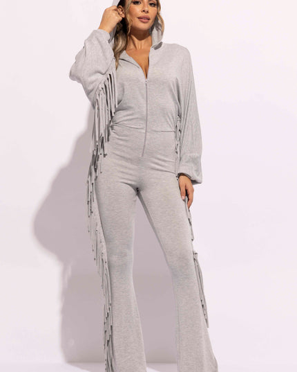 Front zipper fringe jumpsuit - Muvin 
