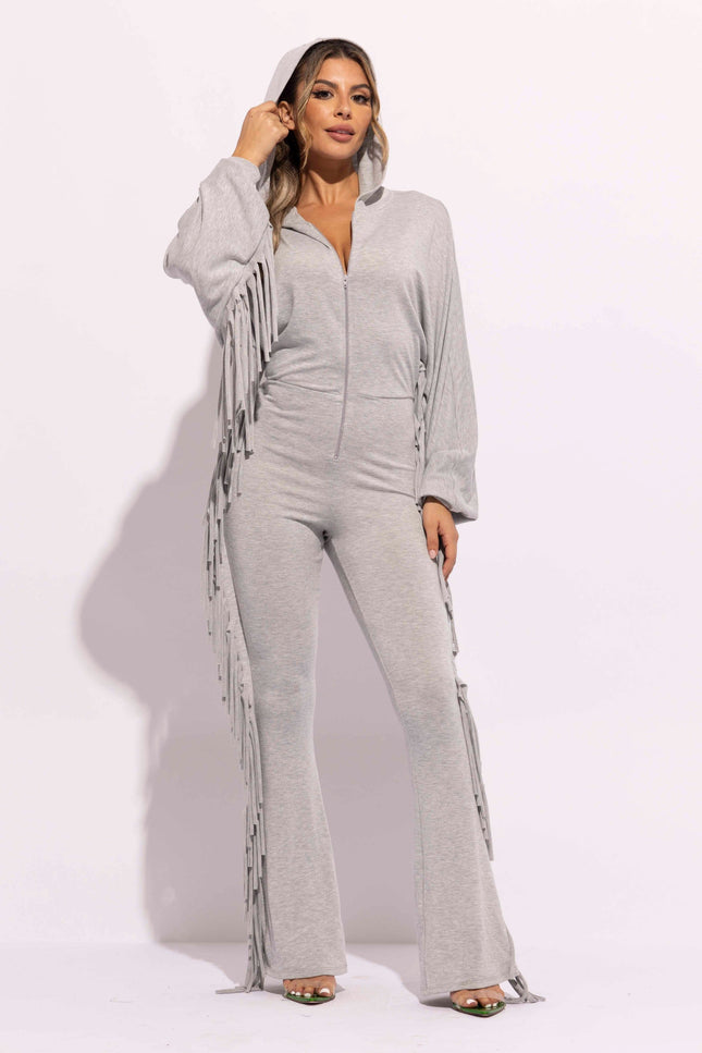 Front zipper fringe jumpsuit - Muvin 