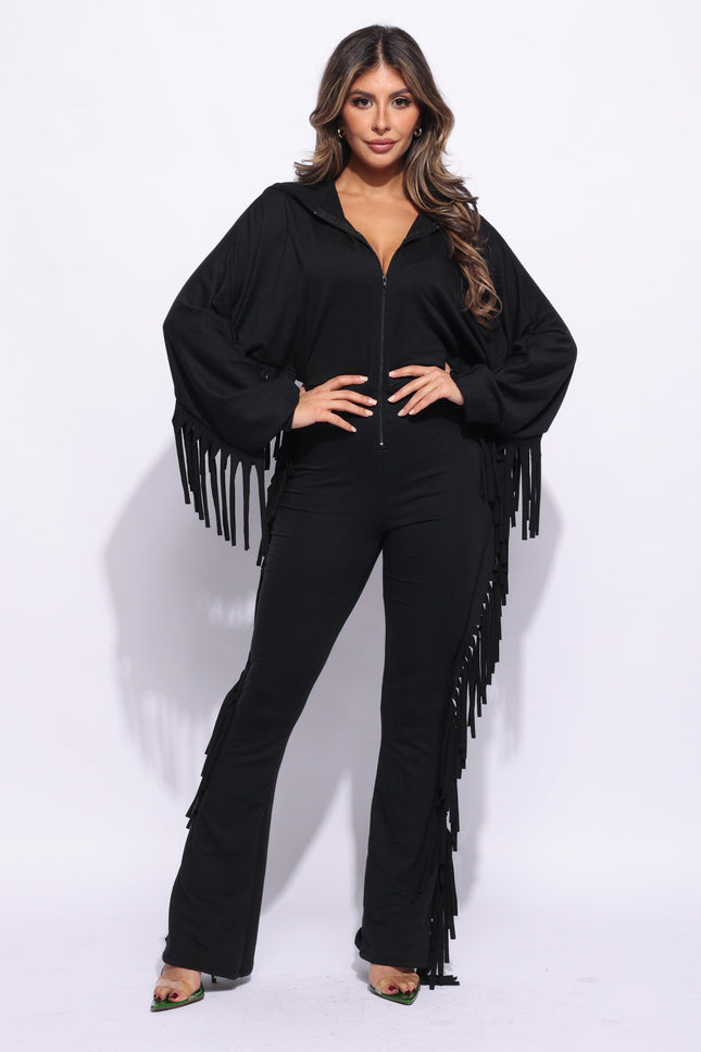 Front zipper fringe jumpsuit - Muvin 