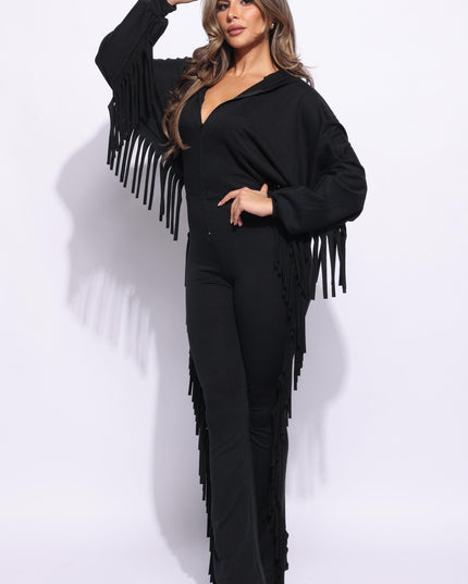 Front zipper fringe jumpsuit - Muvin 