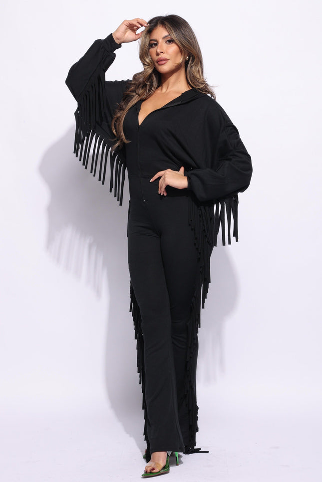 Front zipper fringe jumpsuit - Muvin 