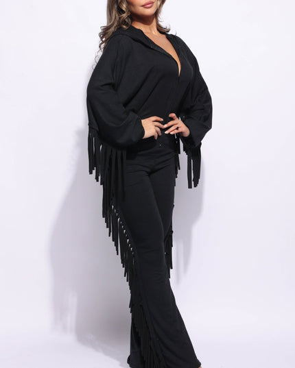 Front zipper fringe jumpsuit - Muvin 
