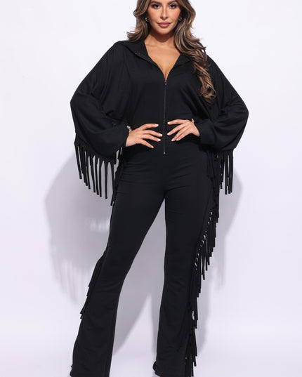 Front zipper fringe jumpsuit - Muvin 