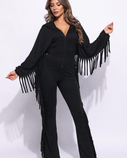 Front zipper fringe jumpsuit - Muvin 