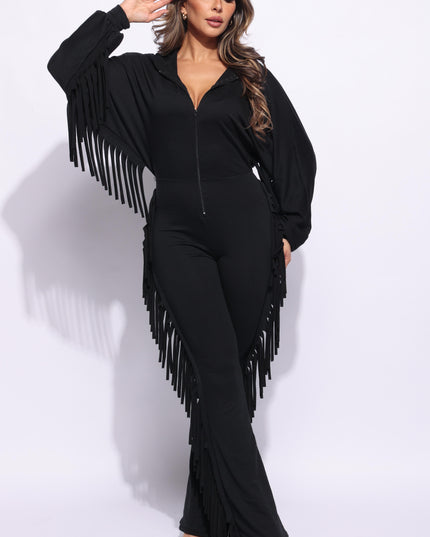 Front zipper fringe jumpsuit - Muvin 