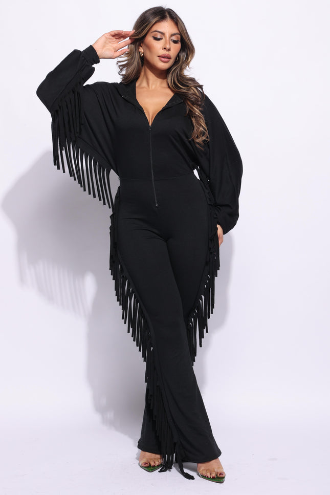 Front zipper fringe jumpsuit - Muvin 