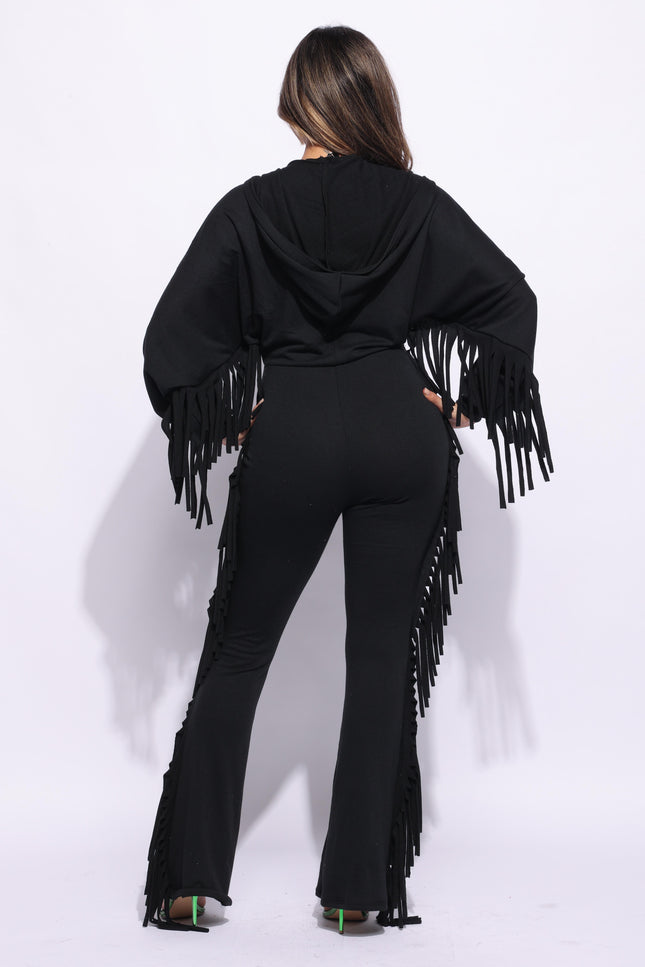 Front zipper fringe jumpsuit - Muvin 