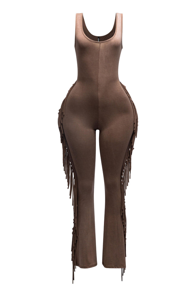 Sleevess side fringe jumpsuit - Muvin 