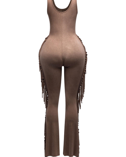 Sleevess side fringe jumpsuit - Muvin 