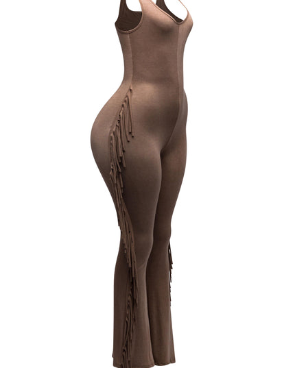 Sleevess side fringe jumpsuit - Muvin 