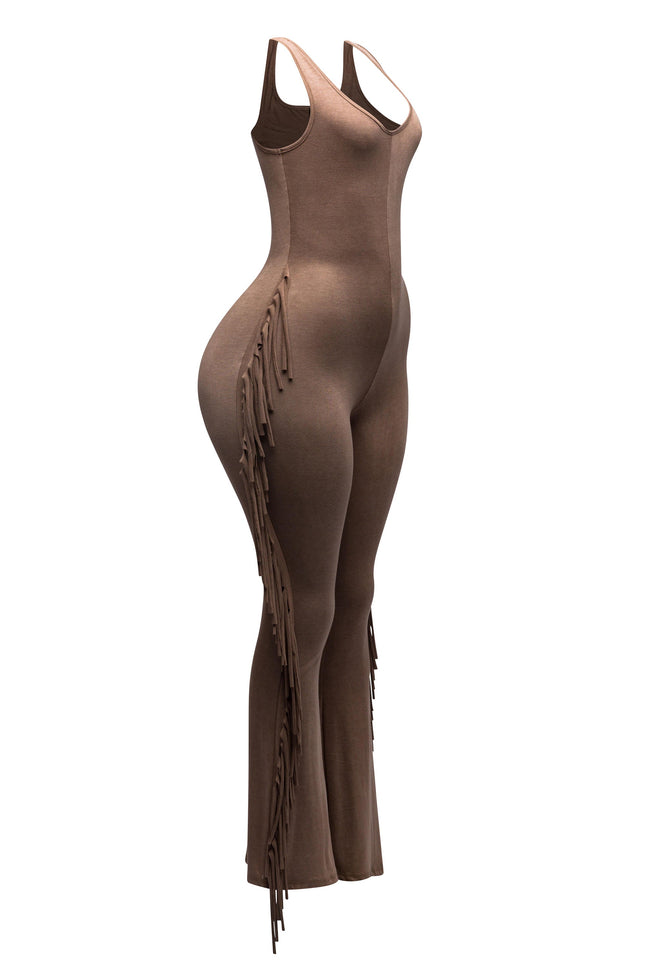 Sleevess side fringe jumpsuit - Muvin 