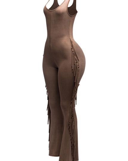 Sleevess side fringe jumpsuit - Muvin 