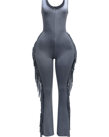 Sleevess side fringe jumpsuit - Muvin 