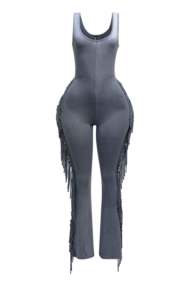 Sleevess side fringe jumpsuit - Muvin 