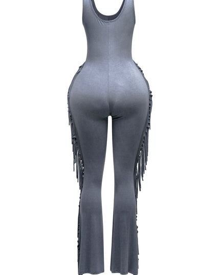 Sleevess side fringe jumpsuit - Muvin 