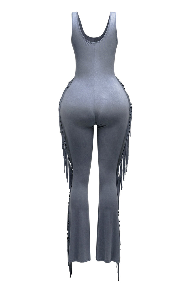 Sleevess side fringe jumpsuit - Muvin 