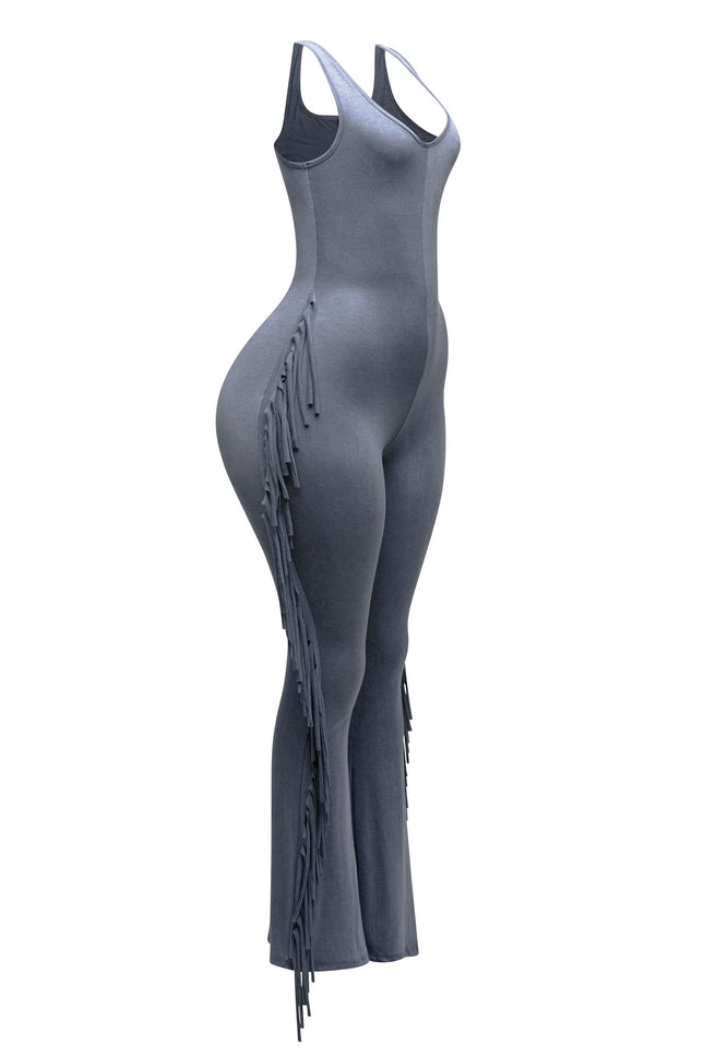 Sleevess side fringe jumpsuit - Muvin 