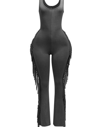 Sleevess side fringe jumpsuit - Muvin 