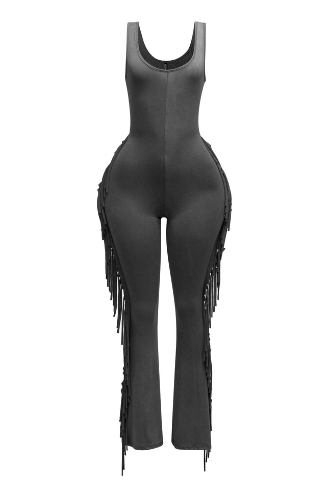 Sleevess side fringe jumpsuit - Muvin 