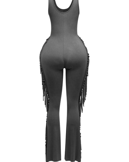 Sleevess side fringe jumpsuit - Muvin 