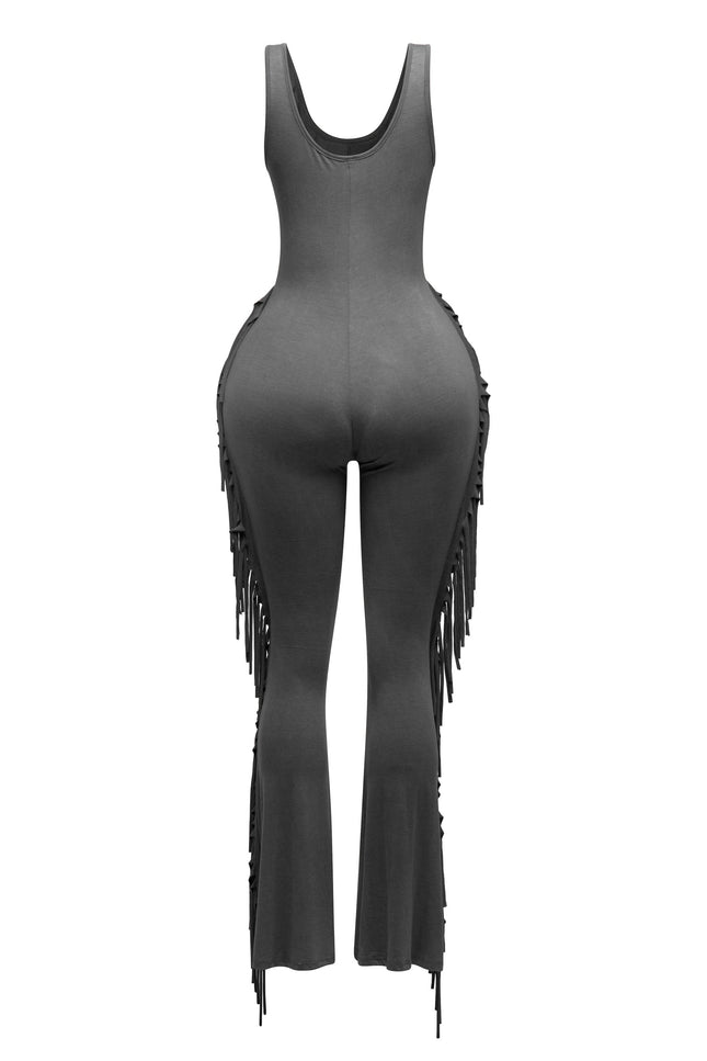 Sleevess side fringe jumpsuit - Muvin 