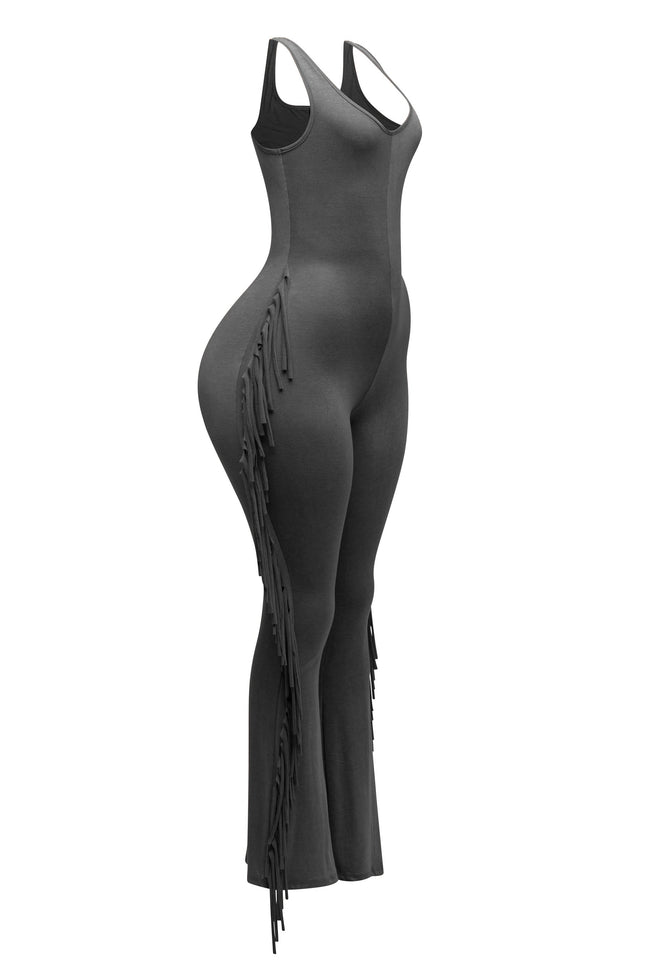 Sleevess side fringe jumpsuit - Muvin 
