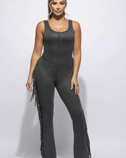 Sleevess side fringe jumpsuit - Muvin 