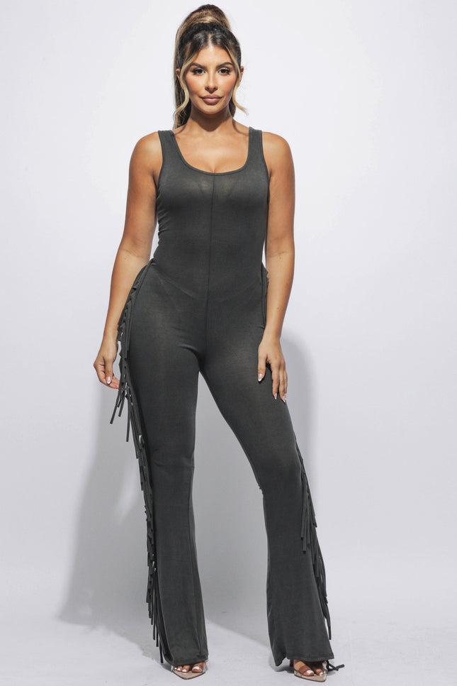 Sleevess side fringe jumpsuit - Muvin 
