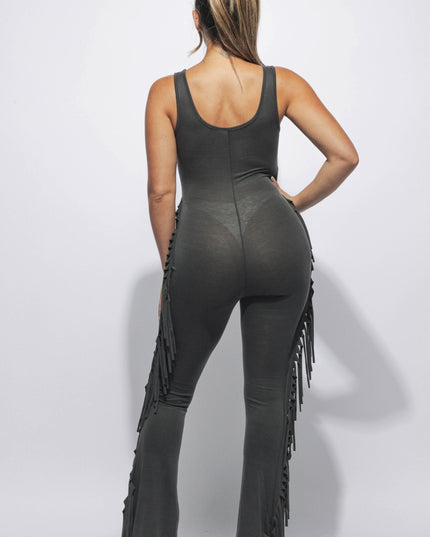 Sleevess side fringe jumpsuit - Muvin 