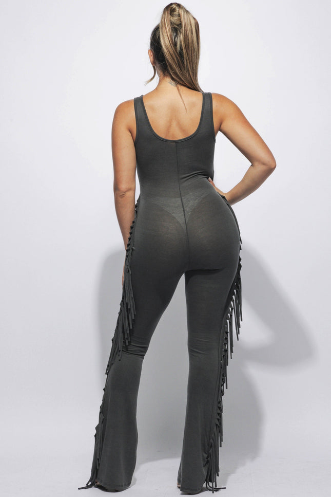 Sleevess side fringe jumpsuit - Muvin 