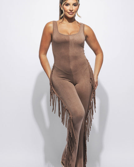 Sleevess side fringe jumpsuit - Muvin 