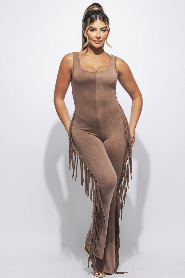 Sleevess side fringe jumpsuit - Muvin 
