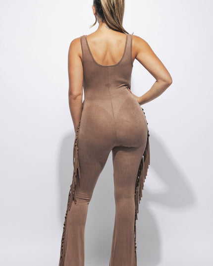 Sleevess side fringe jumpsuit - Muvin 
