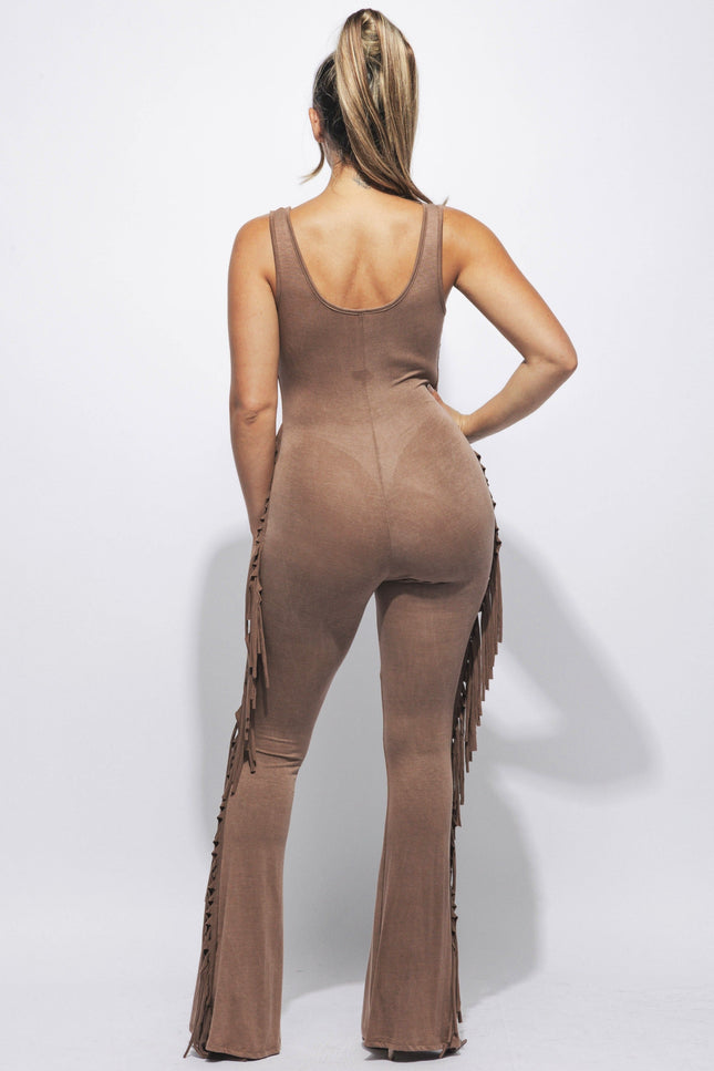 Sleevess side fringe jumpsuit - Muvin 