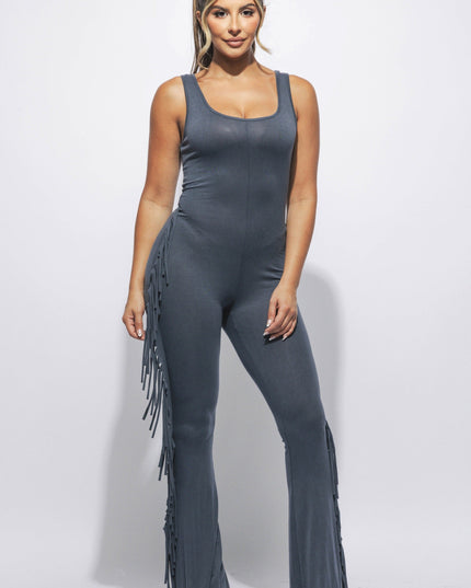 Sleevess side fringe jumpsuit - Muvin 