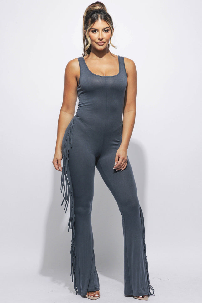 Sleevess side fringe jumpsuit - Muvin 