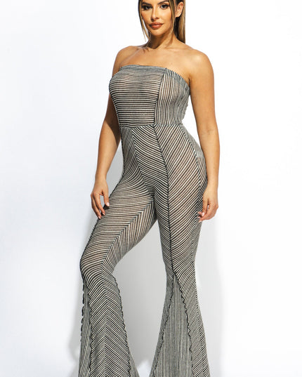 Two tone ribbed flared tube jumpsuit - Muvin 