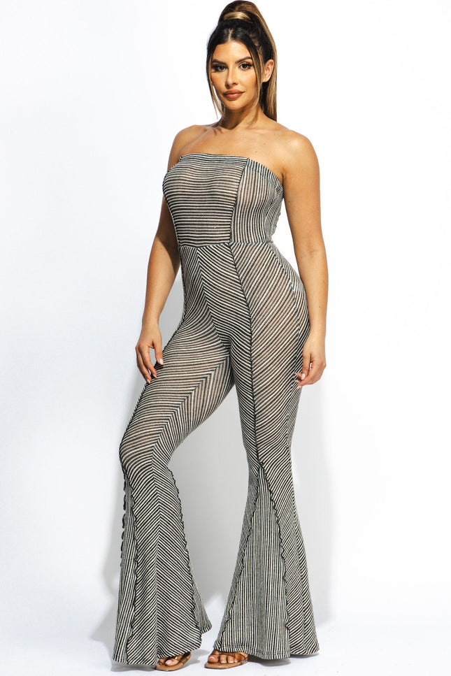 Two tone ribbed flared tube jumpsuit - Muvin 