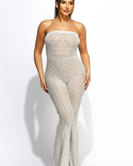 Two tone ribbed flared tube jumpsuit - Muvin 
