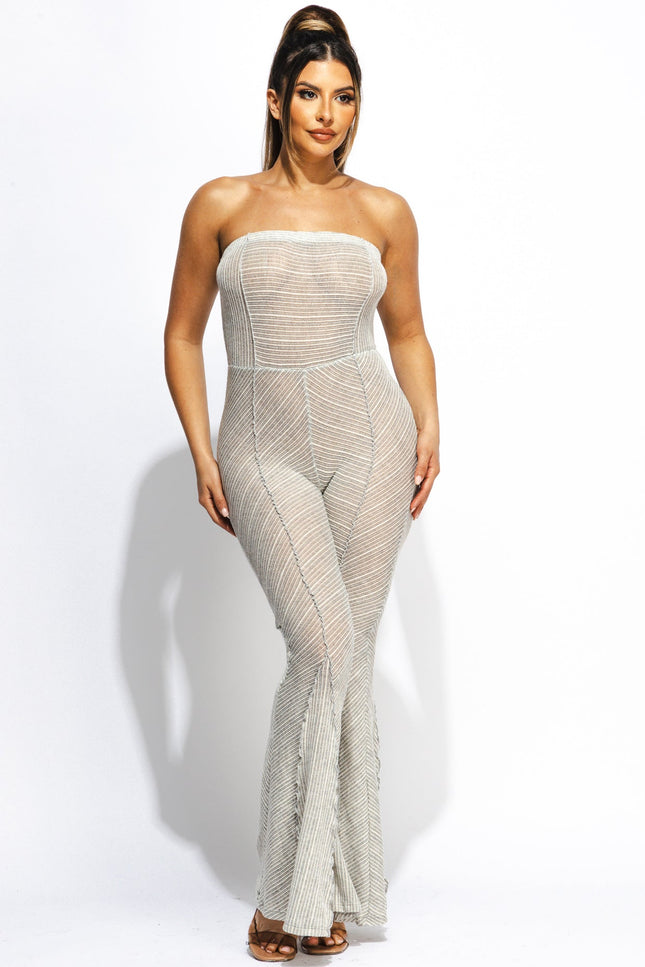 Two tone ribbed flared tube jumpsuit - Muvin 