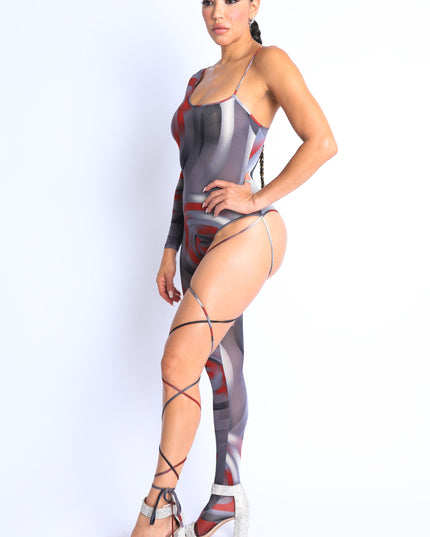 Paint Printed One Sleeve Tie Detailed Jumpsuit - Muvin 