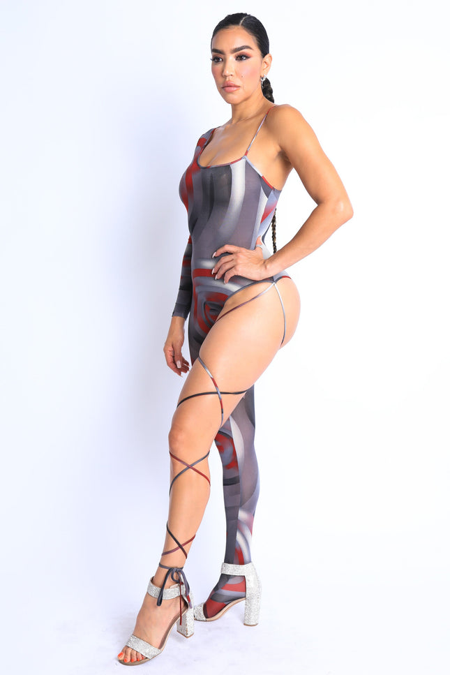 Paint Printed One Sleeve Tie Detailed Jumpsuit - Muvin 