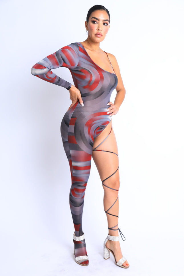 Paint Printed One Sleeve Tie Detailed Jumpsuit - Muvin 