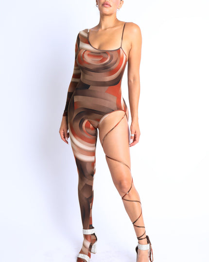Paint Printed One Sleeve Tie Detailed Jumpsuit - Muvin 
