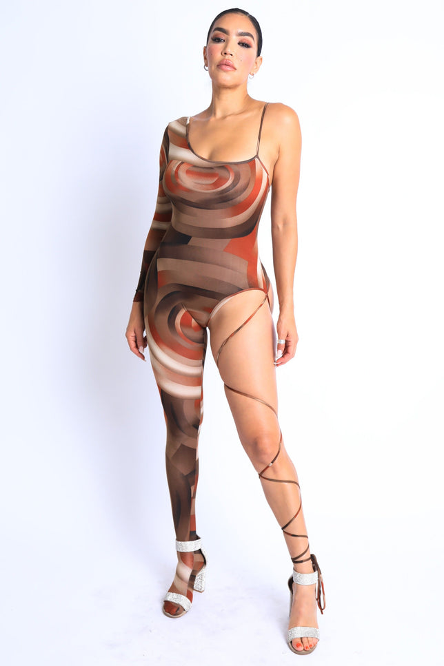 Paint Printed One Sleeve Tie Detailed Jumpsuit - Muvin 
